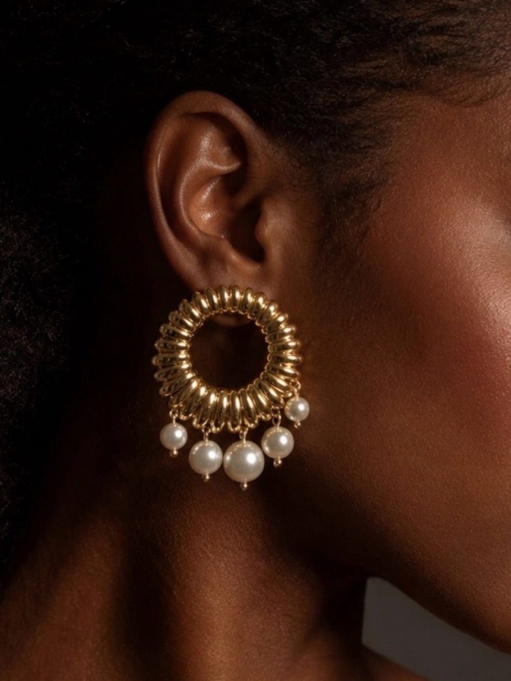 Gold Hoop Earrings with Pearl Drops - Women Jewelry
